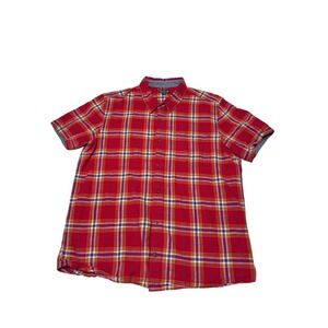 Toad&Co‎ Mens XL Red Plaid Cotton Seersucker Short Sleeve Button Down Shirt